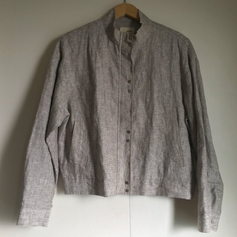 Anthropologie The Korner 100% Linen Bomber Jacket S | Concha Beige